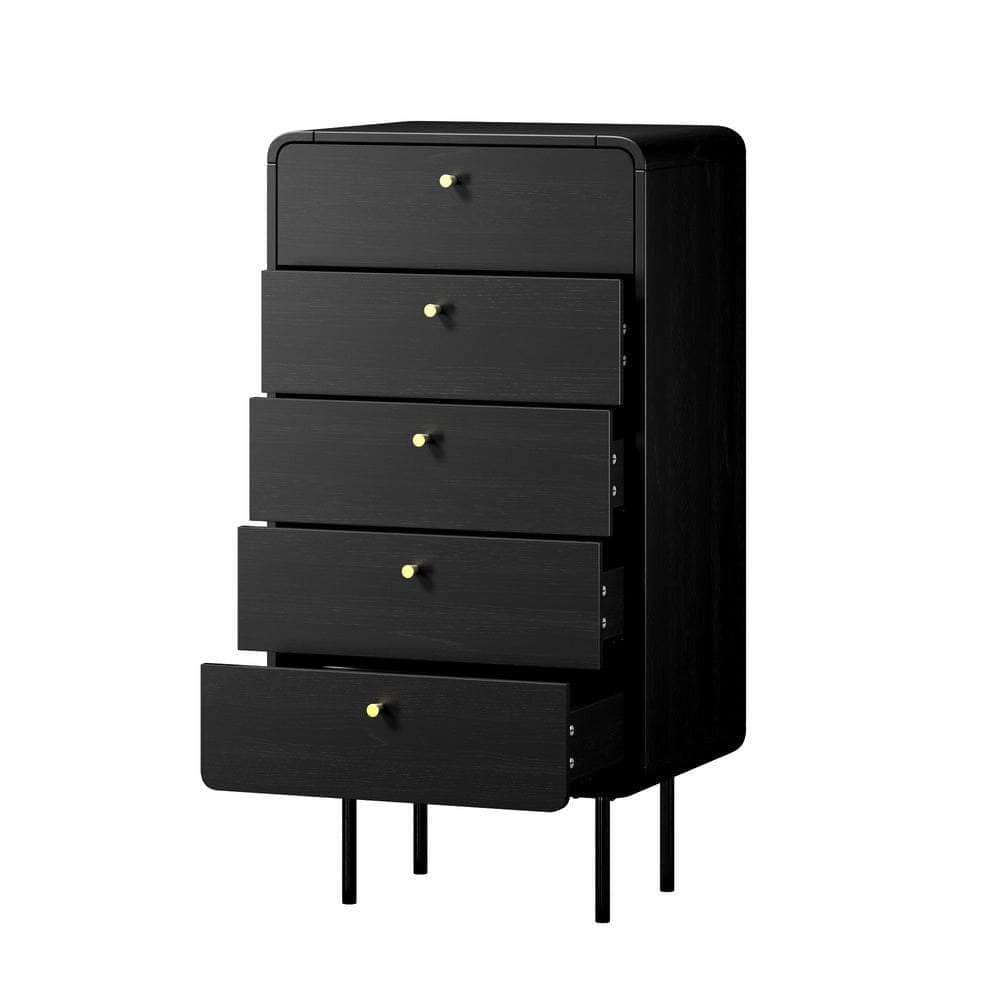 5 Chest of Drawers Dresser Tallboy Wooden Handle Natural & Black