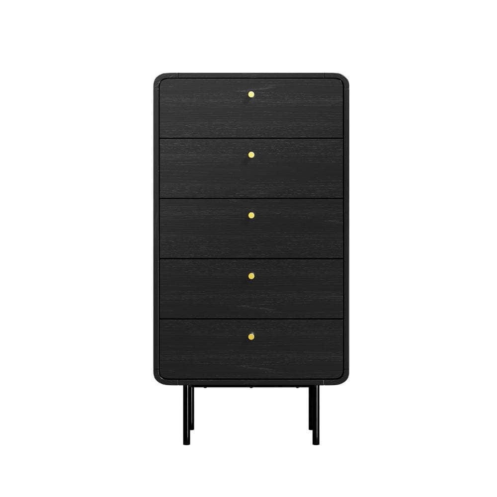 5 Chest of Drawers Dresser Tallboy Wooden Handle Natural & Black