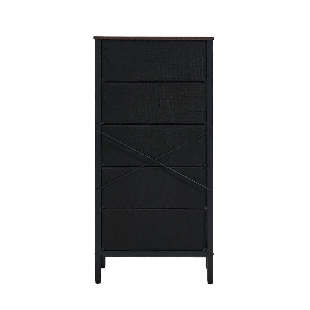 5-Drawer Chest Rattan Fabric Dresser Tallboy Bedroom Storage Organizer