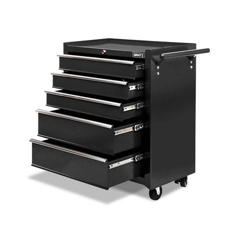 5 Drawer Mechanic Tool Box Storage Trolley - Black