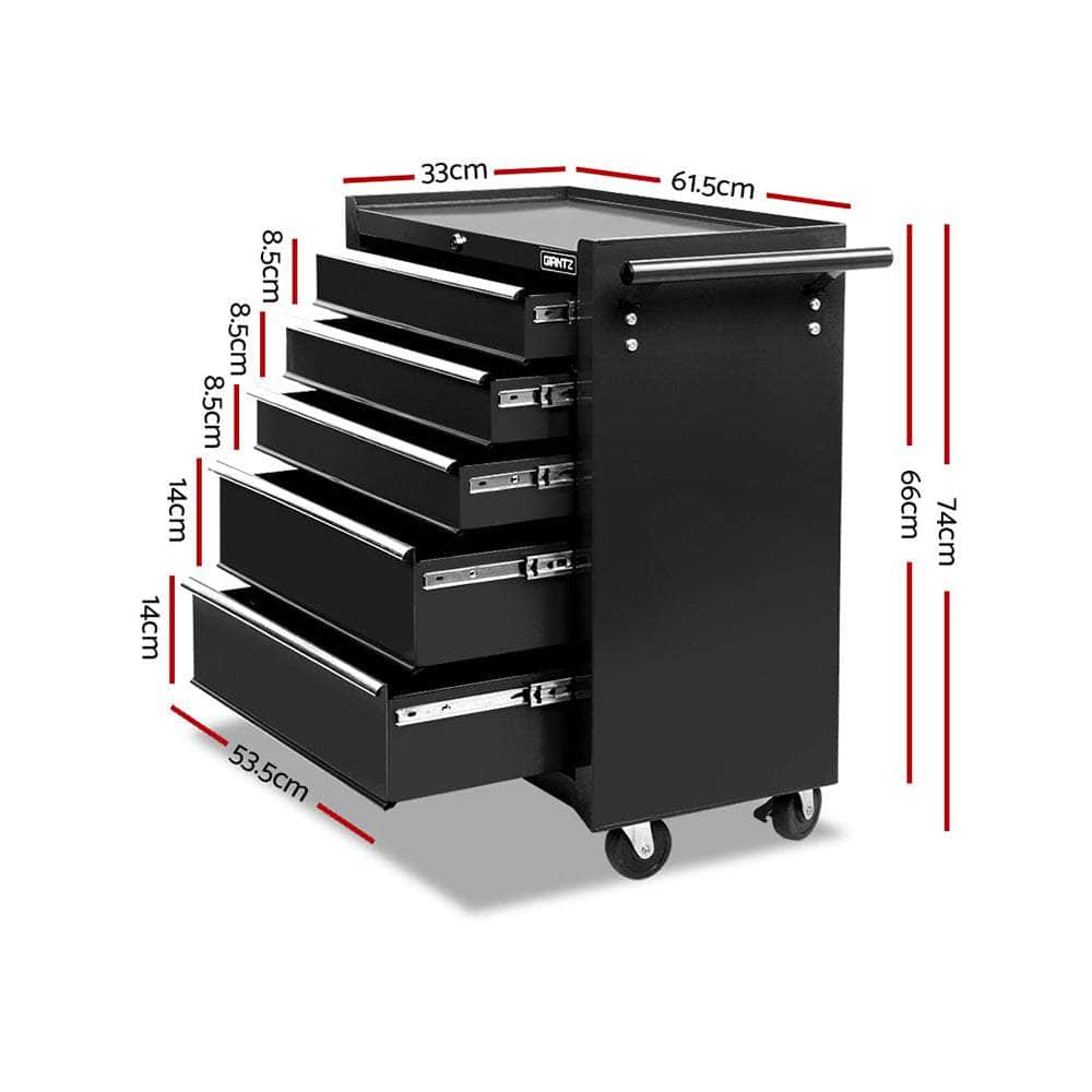 5 Drawer Mechanic Tool Box Storage Trolley - Black