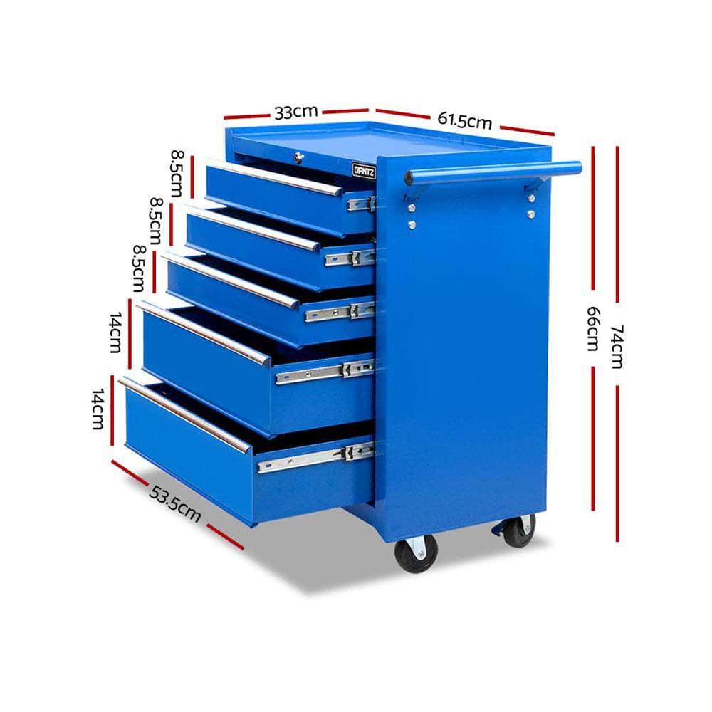 5 Drawer Mechanic Tool Box Storage Trolley - Blue