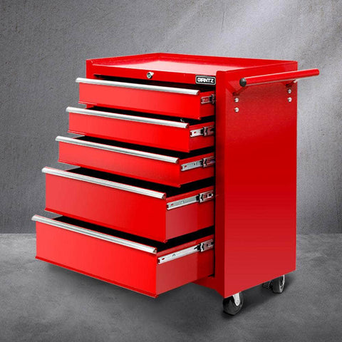 5 Drawer Mechanic Tool Box Storage Trolley - Red