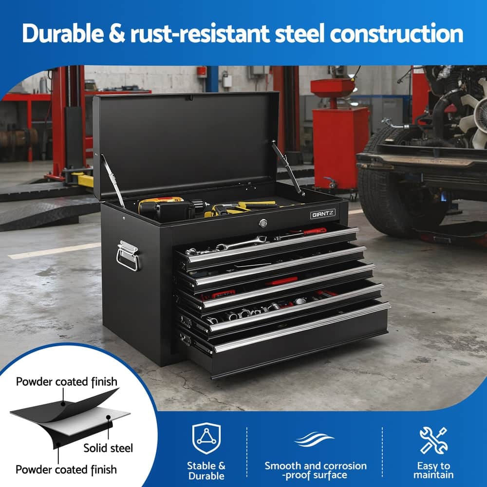 5 Drawer Tool Chest Box Cabinet Lockable Garage Storage Organiser Black