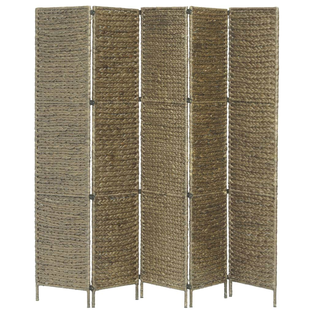 5-Panel Room Divider Brown Water Hyacinth