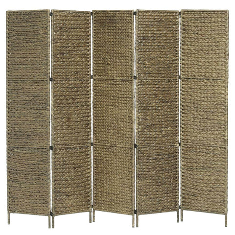 5-Panel Room Divider Brown Water Hyacinth