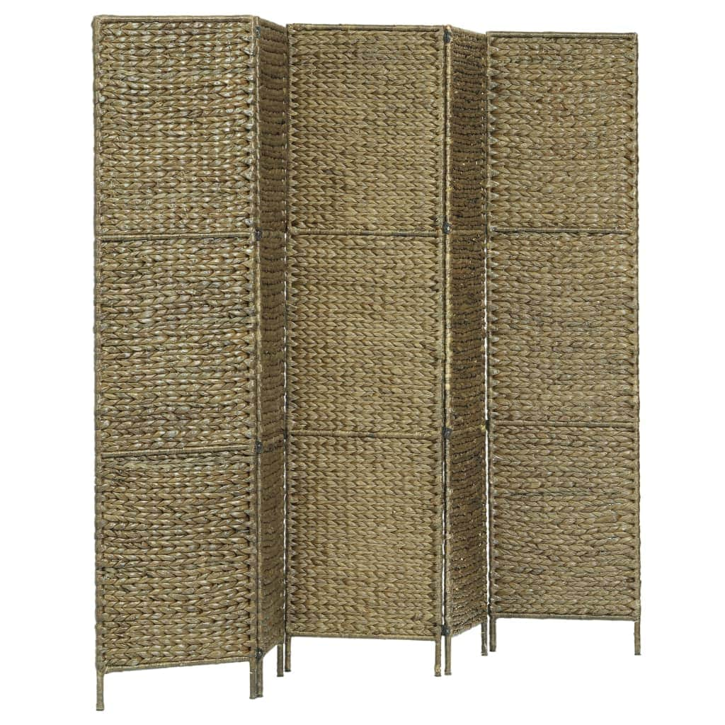 5-Panel Room Divider Brown Water Hyacinth