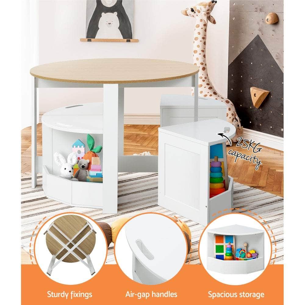 5 Pcs Kids Table And Chairs Set Storage Chair Wooden Play Study Desk Sets