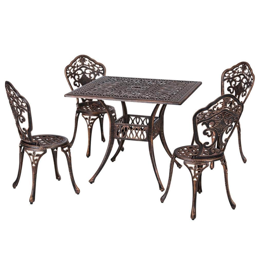 5 Pcs Outdoor Dining Set Chairs Table  Aluminum Patio White/Brown