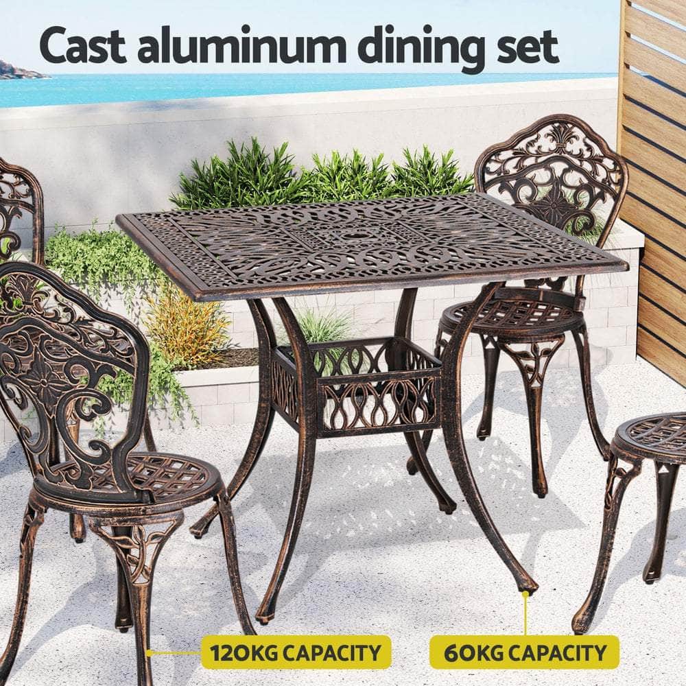 5 Pcs Outdoor Dining Set Chairs Table  Aluminum Patio White/Brown