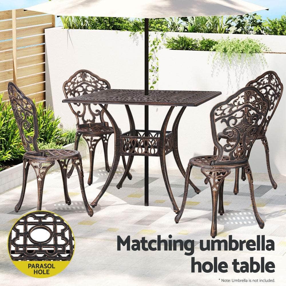5 Pcs Outdoor Dining Set Chairs Table  Aluminum Patio White/Brown
