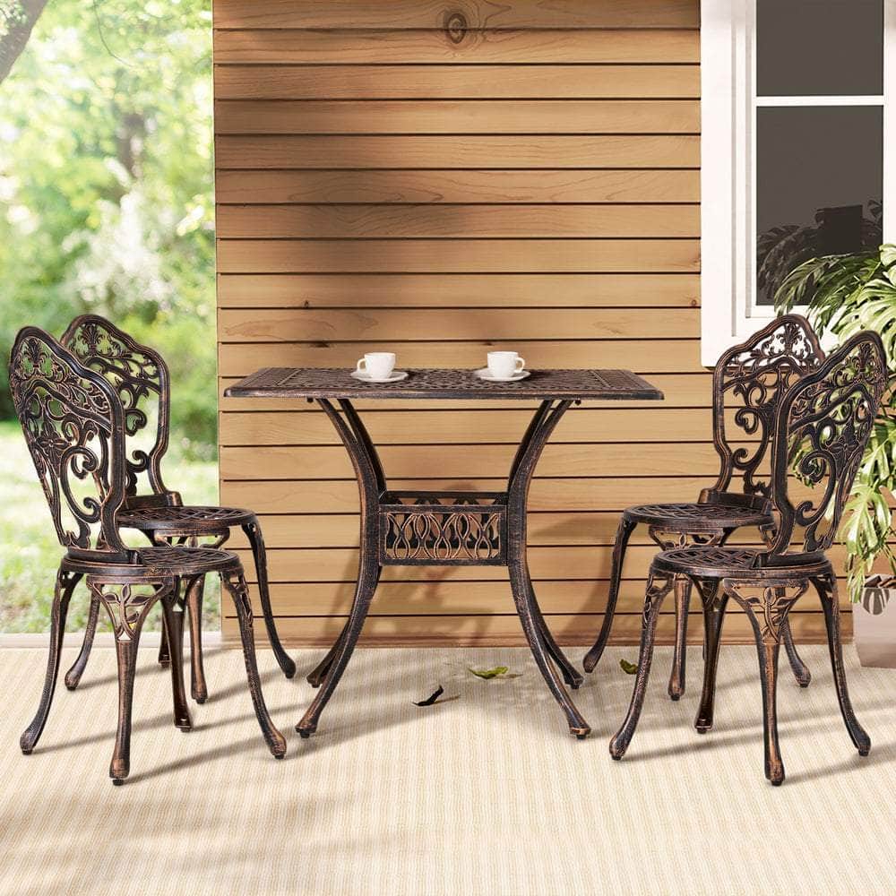 5 Pcs Outdoor Dining Set Chairs Table  Aluminum Patio White/Brown