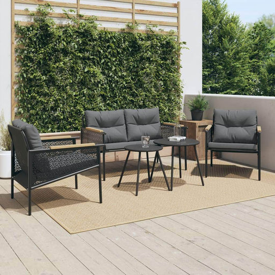 Black colour - 5 Piece Balcony Furniture Set with Cushions Black - Steel
