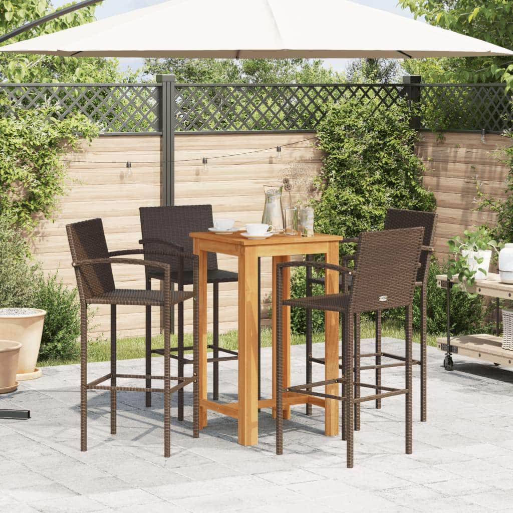 5 Piece Garden Bar Set Brown Solid Wood Acacia | Wood finish