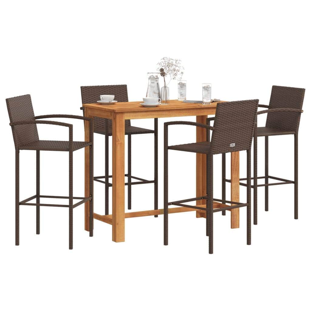 5 Piece Garden Bar Set Brown Solid Wood Acacia with Brown colour