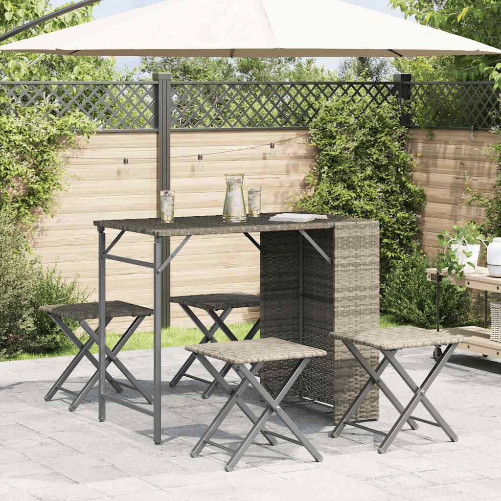 5 Piece Garden Dining Set Foldable Light Grey Poly Rattan | Rattan finish