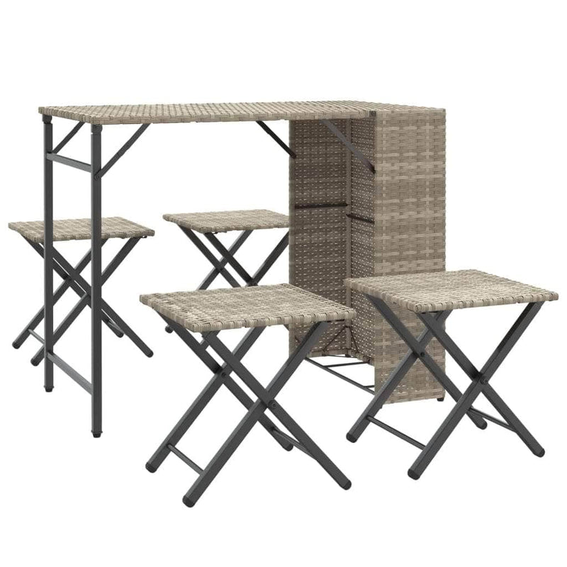 Grey colour - 5 Piece Garden Dining Set Foldable Light Grey Poly Rattan