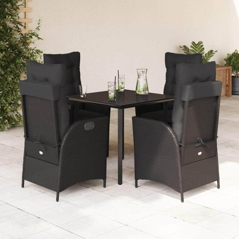 5 Piece Garden Dining Set with Cushions Black Poly Rattan Elegance