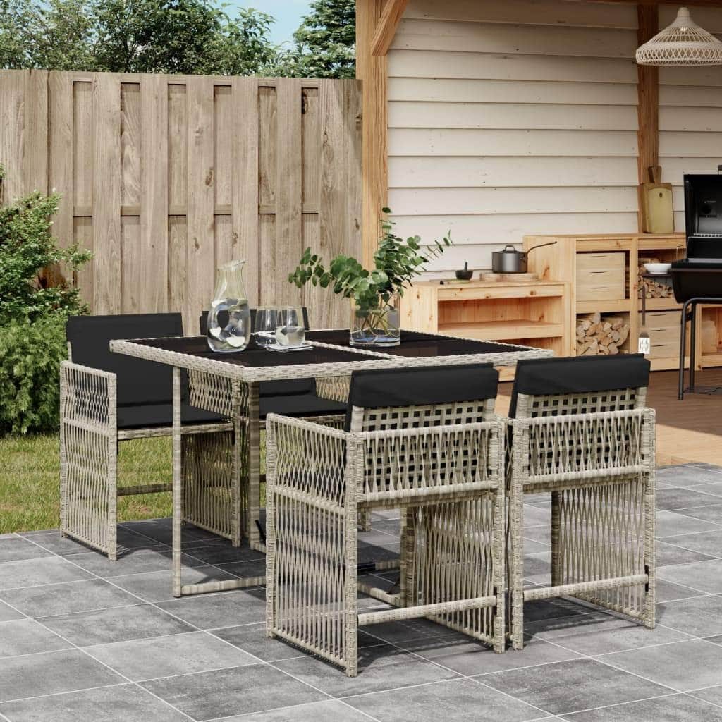 5 Piece Garden Dining Set with Cushions Mix Beige Poly Rattan