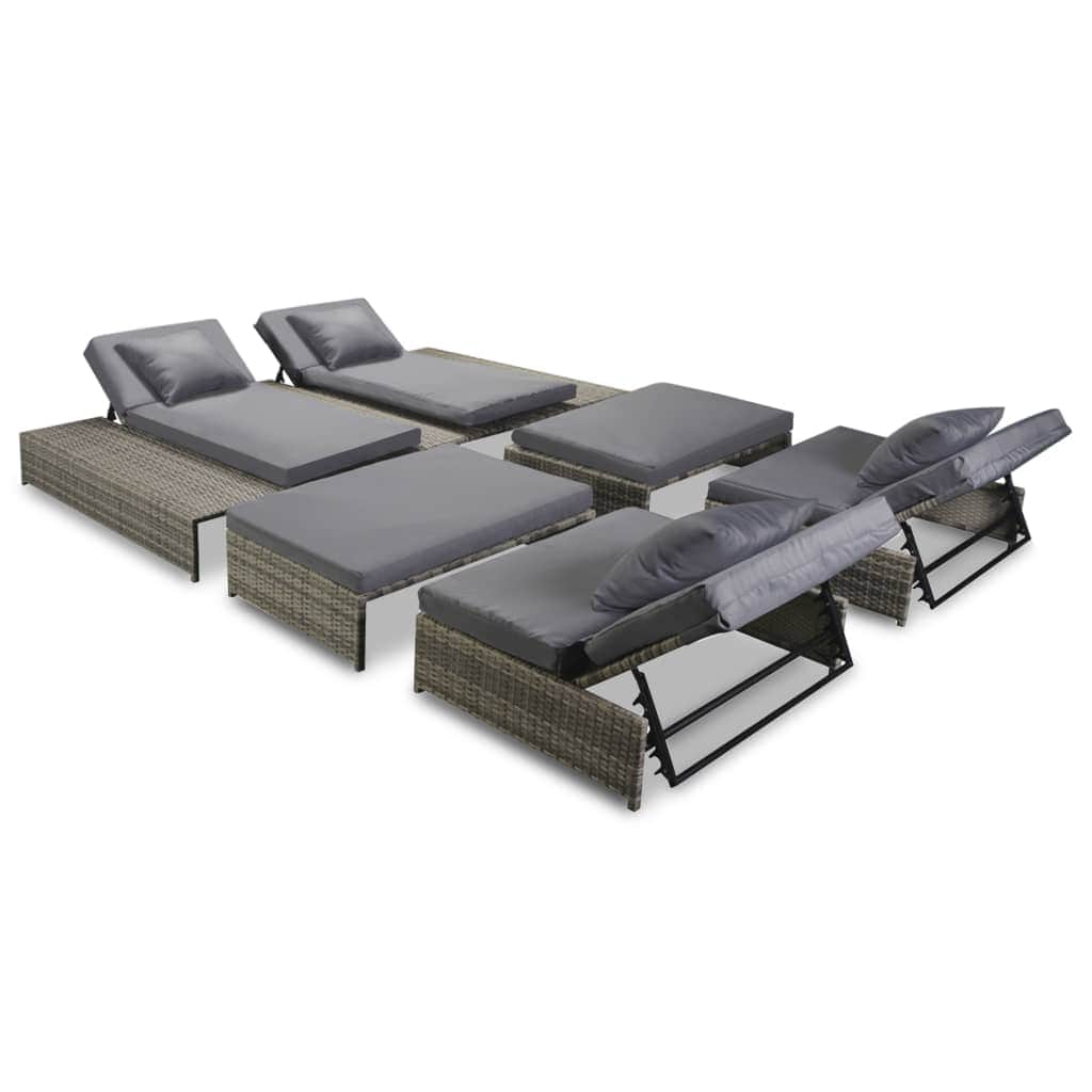 5 Piece Garden Lounge Set with Cushions Poly Rattan Grey