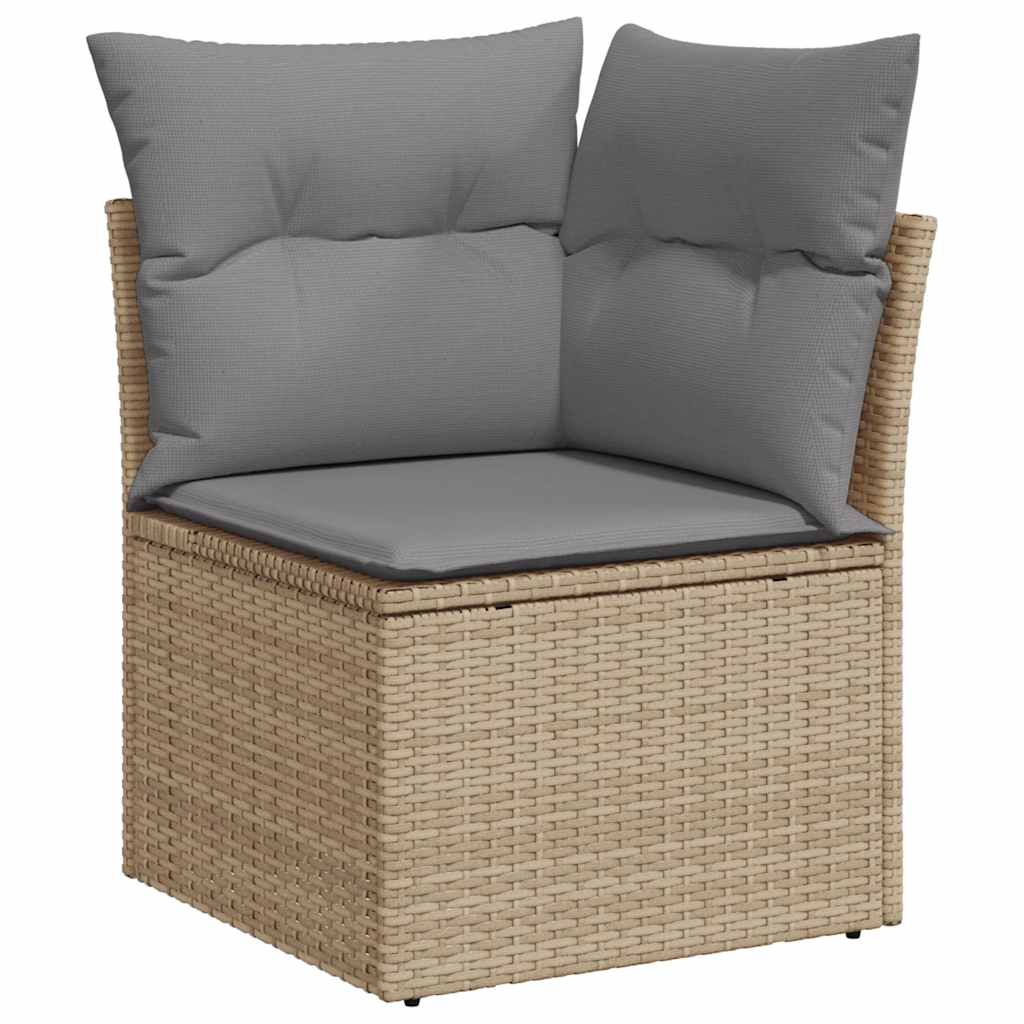 5 Piece Garden Sofa Set with Cushions Beige Poly Rattan Acacia | Rattan finish