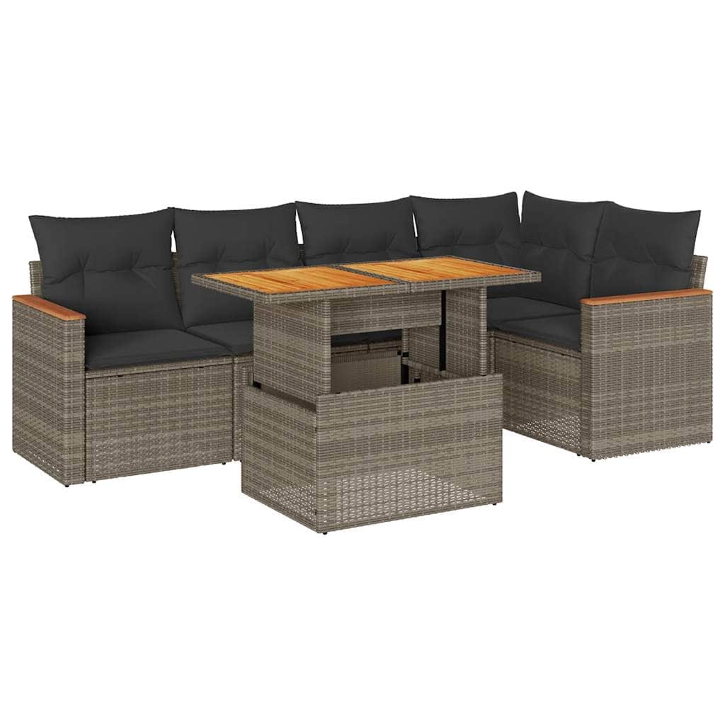 5 Piece Garden Sofa Set with Cushions Beige Poly Rattan Acacia with Outdoor Furniture Sets