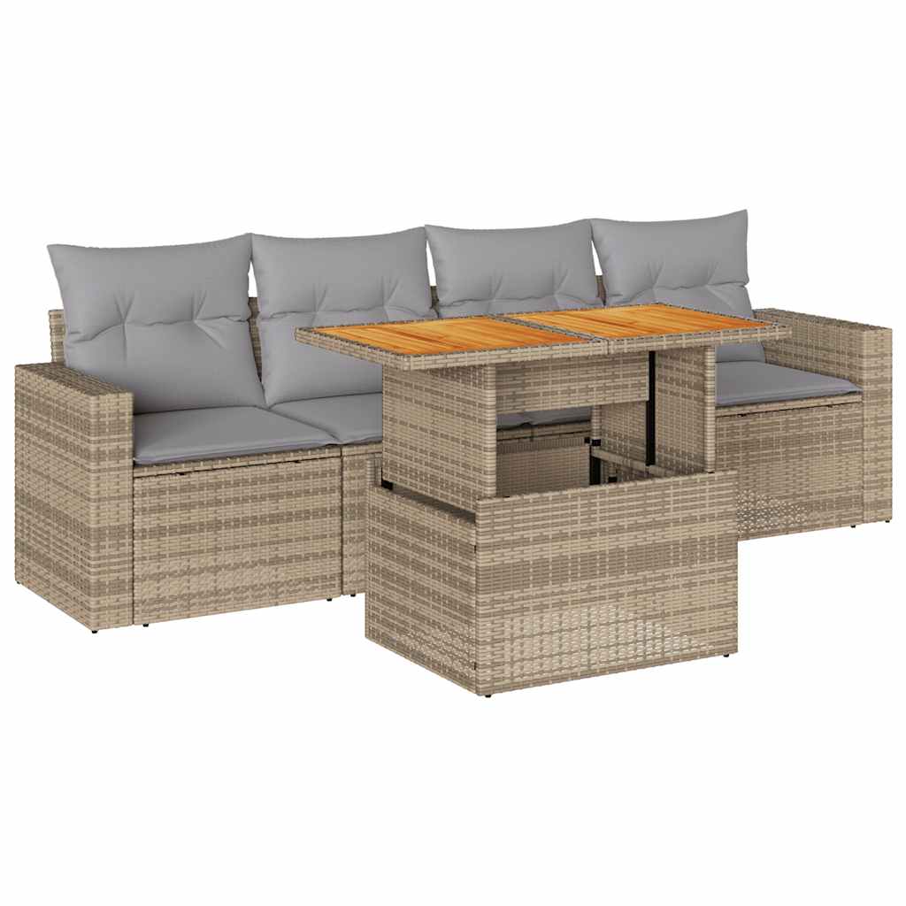 Beige colour - 5 Piece Garden Sofa Set with Cushions Beige Poly Rattan - Outdoor Comfort