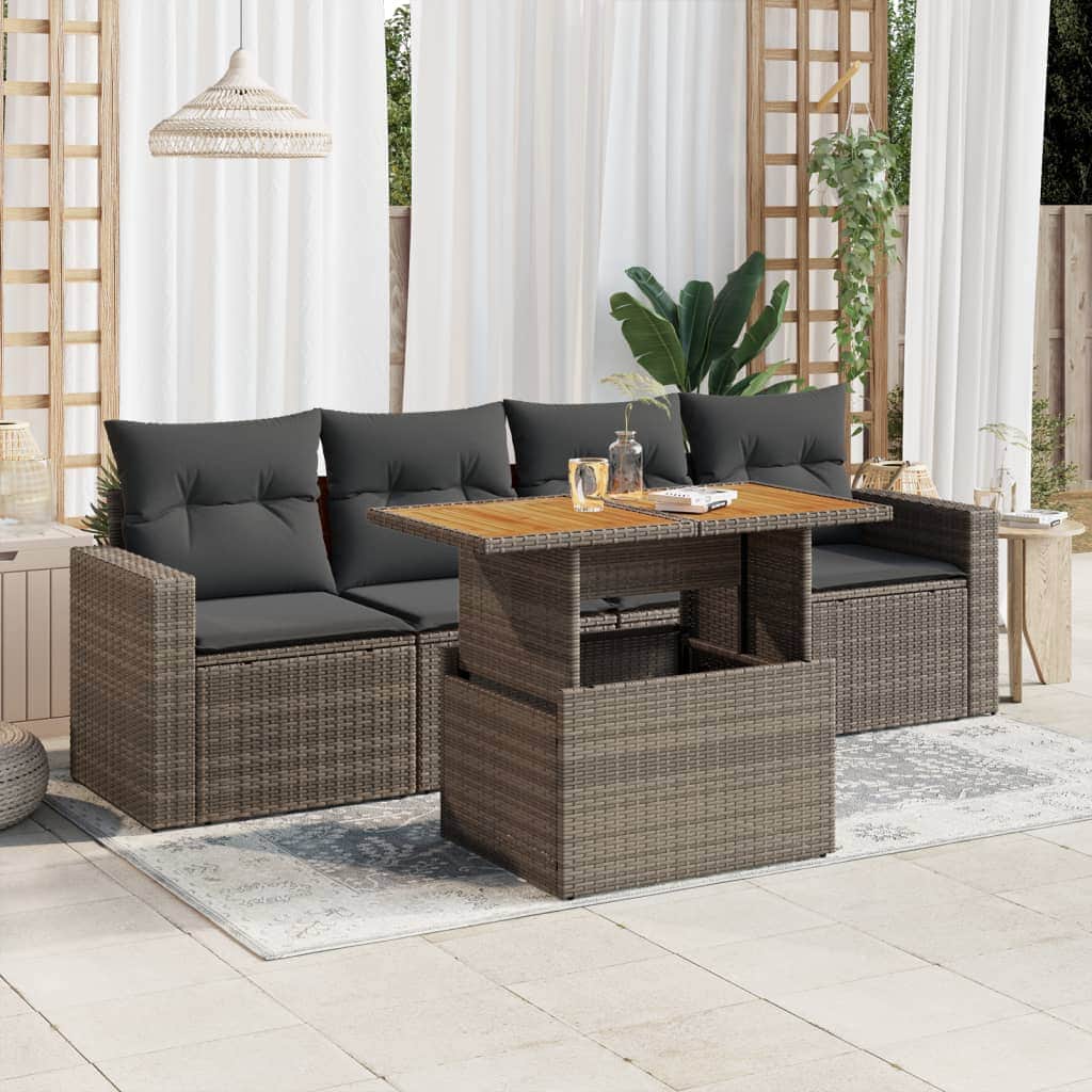 5 Piece Garden Sofa Set with Cushions Beige Poly Rattan - Outdoor Comfort with Beige colour