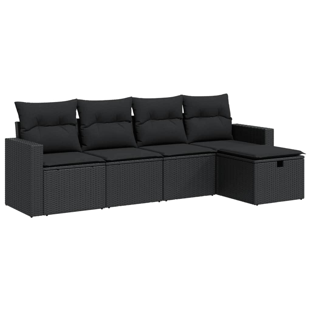 Black colour - 5 Piece Garden Sofa Set with Cushions Black Poly Rattan - Sleek