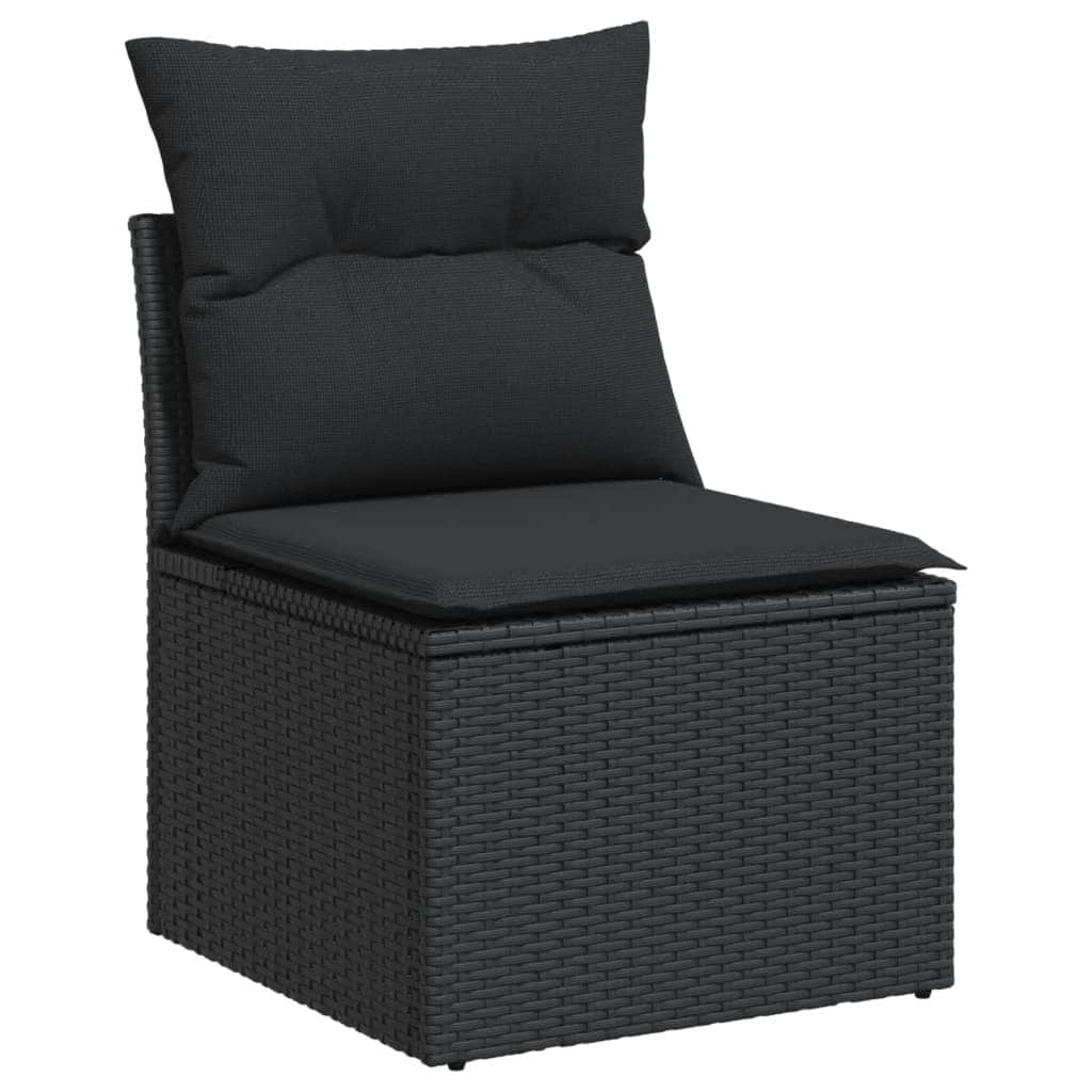 5 Piece Garden Sofa Set with Cushions Black Poly Rattan - Sleek | Rattan finish