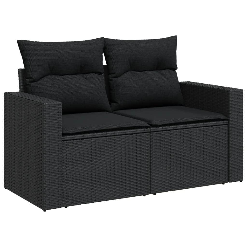 Outdoor Furniture Sets - 5 Piece Garden Sofa Set with Cushions Black Poly Rattan - Sleek