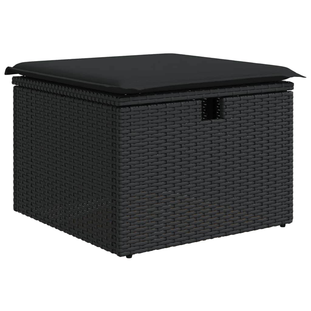 Rattan finish - 5 Piece Garden Sofa Set with Cushions Black Poly Rattan - Sleek