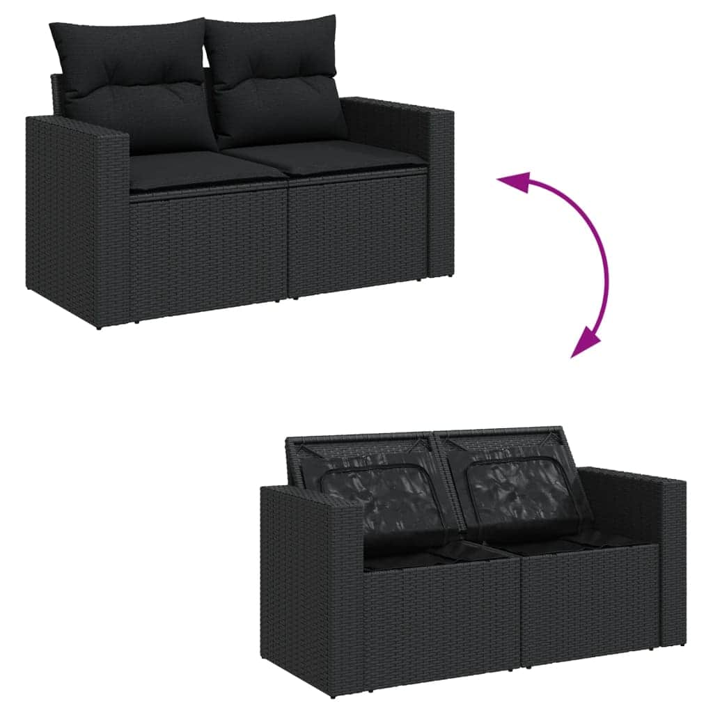 5 Piece Garden Sofa Set with Cushions Black Poly Rattan - Sleek | Black colour