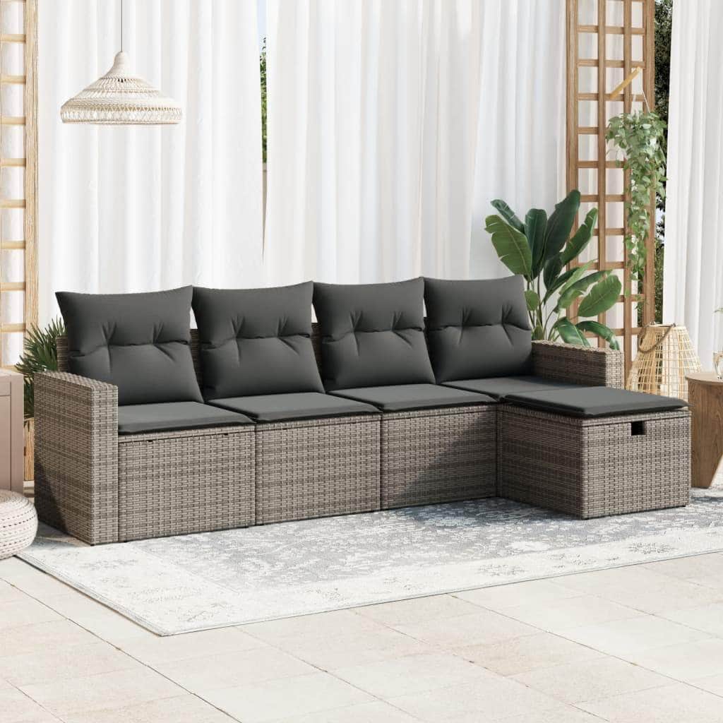 Rattan finish - 5 Piece Garden Sofa Set with Cushions Black Poly Rattan - Sleek - photo 24
