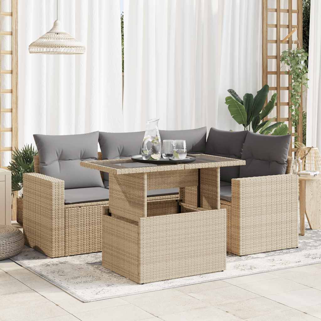 5 Piece Garden Sofa Set with Cushions Black Poly Rattan - Sleek | Black colour - photo 26