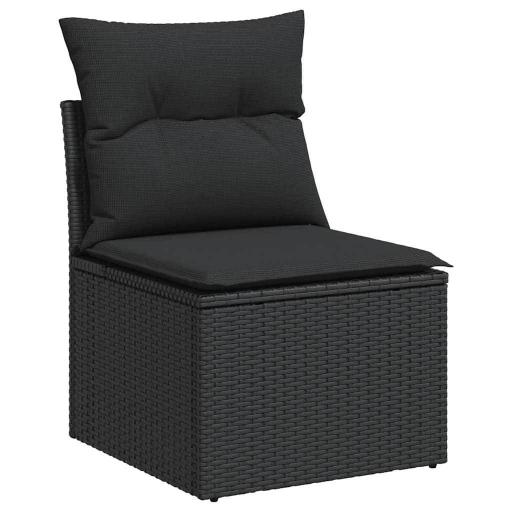 5 Piece Garden Sofa Set with Cushions Black Poly Rattan - Sleek | Black colour