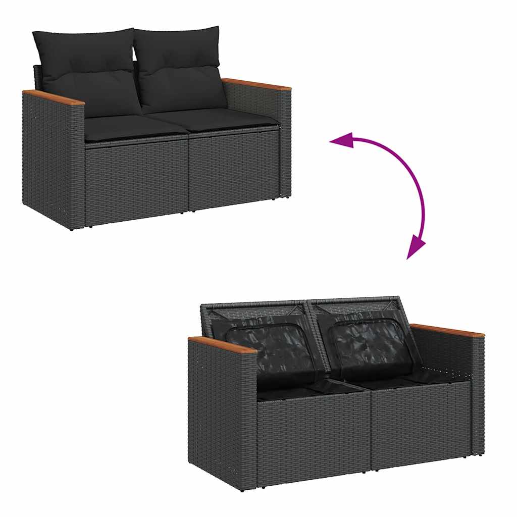 5 Piece Garden Sofa Set with Cushions Black Poly Rattan - Sleek, Rattan finish