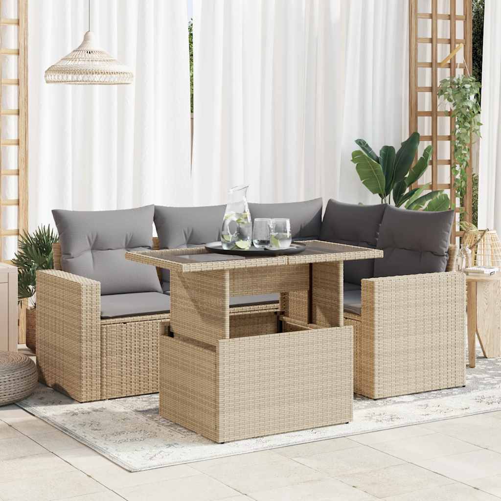5 Piece Garden Sofa Set with Cushions Black Poly Rattan - Sleek | Black colour - photo 13