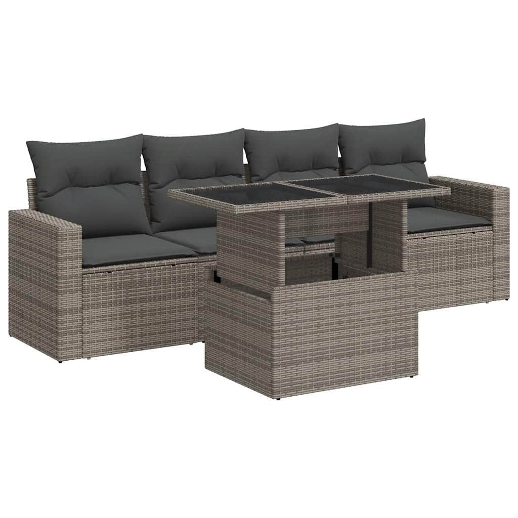 Grey colour - 5 Piece Garden Sofa Set with Cushions Grey Poly Rattan Acacia