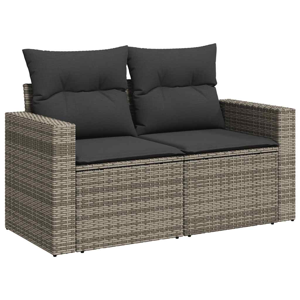 Outdoor Furniture Sets - 5 Piece Garden Sofa Set with Cushions Grey Poly Rattan Acacia