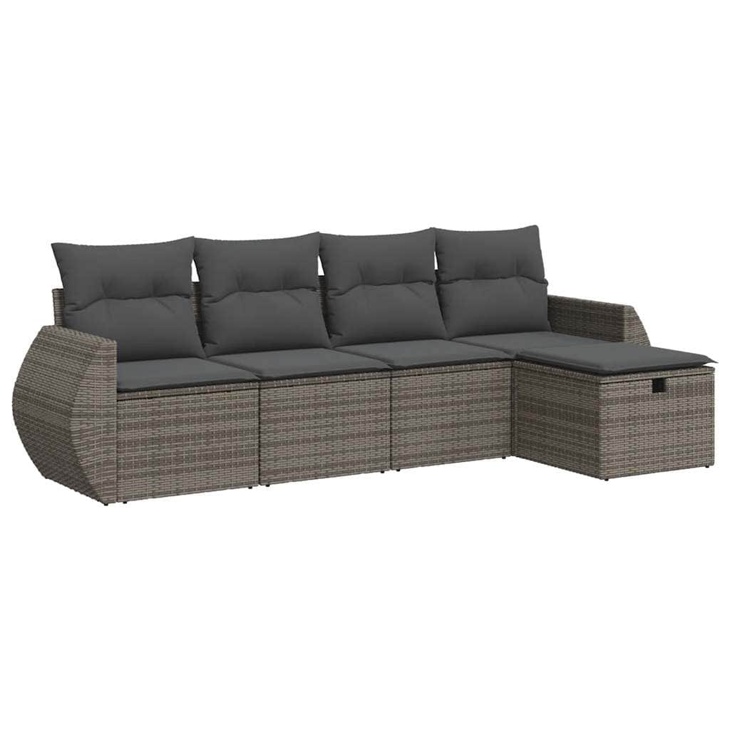 Grey colour - 5 Piece Garden Sofa Set with Cushions Grey Poly Rattan - Stylish & Durable
