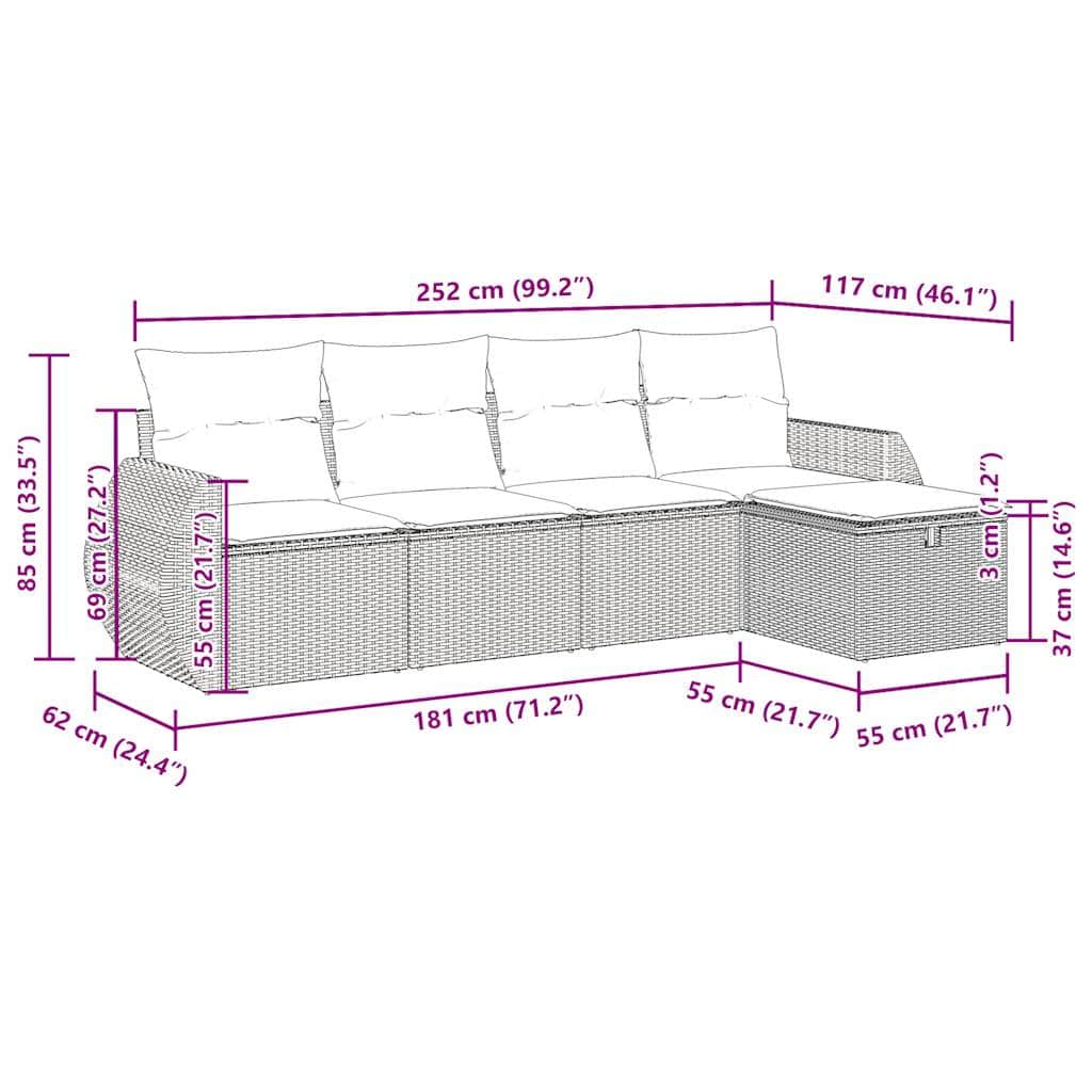 5 Piece Garden Sofa Set with Cushions Grey Poly Rattan - Stylish & Durable with Outdoor Furniture Sets