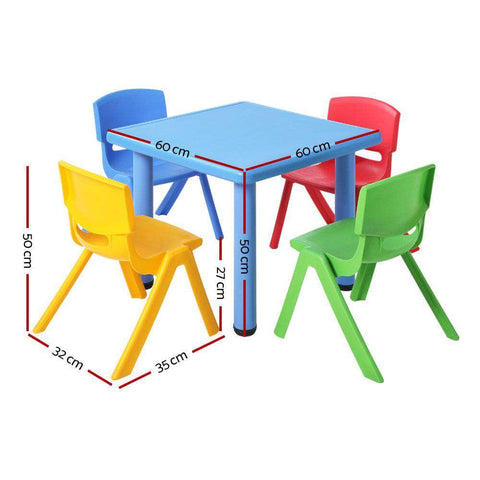 5Pcs Kids Table And Chairs Set Children Study Desk Furniture Plastic 4 Chairs