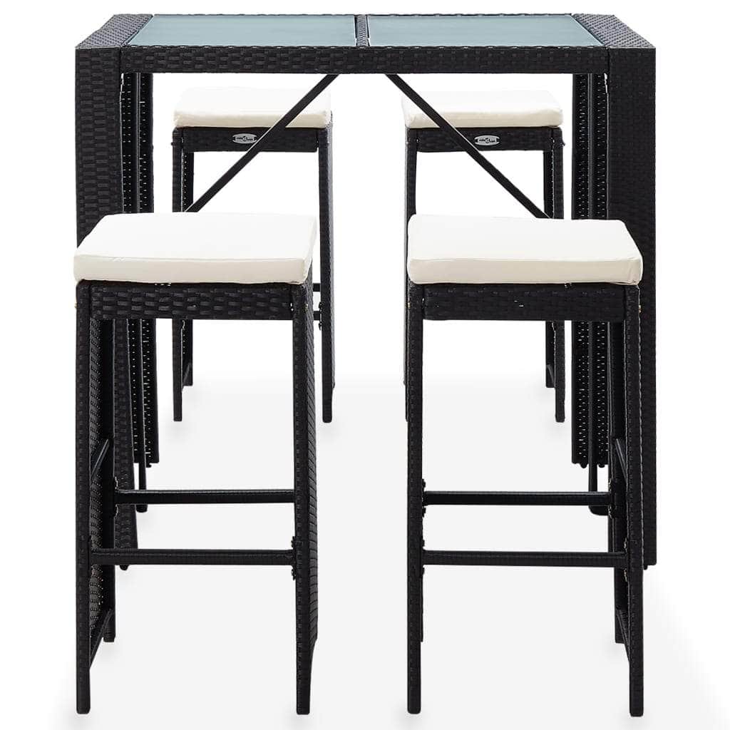 5 Piece Outdoor Bar Set Poly Rattan and Glass Black