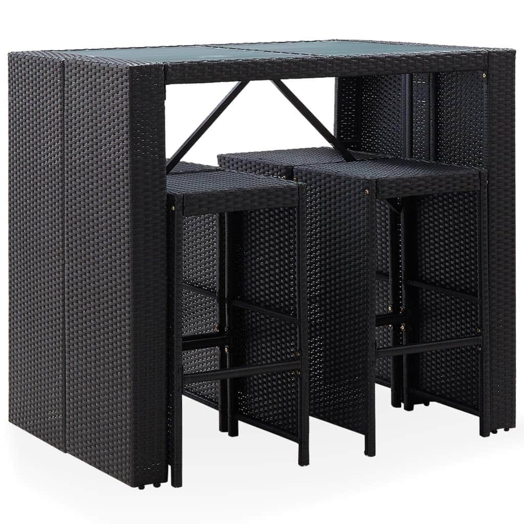 5 Piece Outdoor Bar Set Poly Rattan and Glass Black