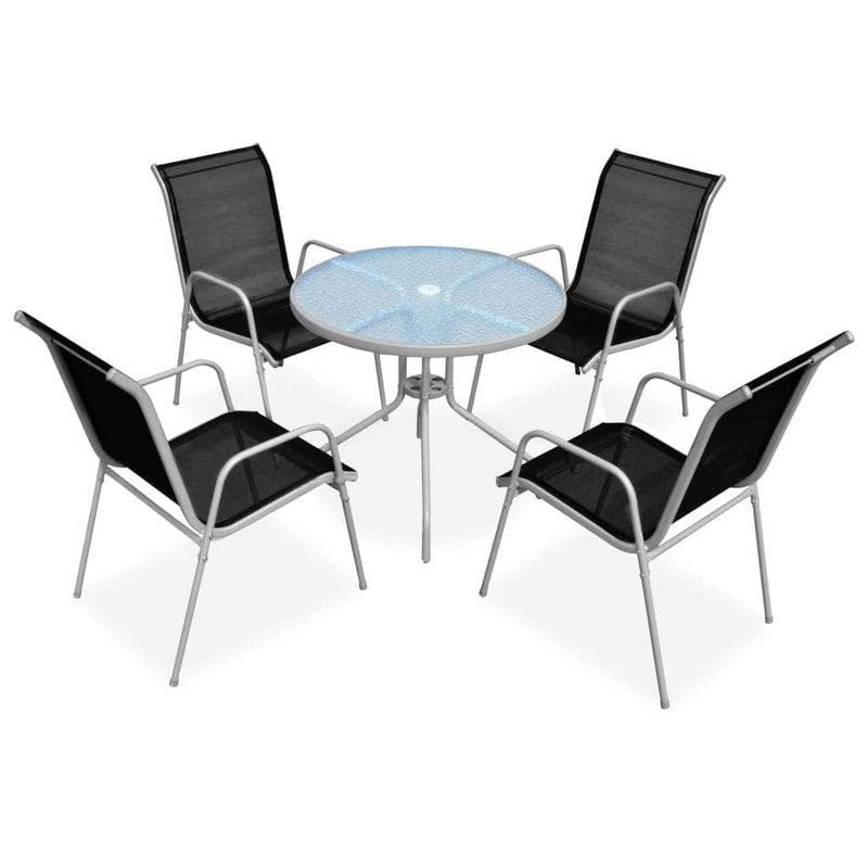 5 Piece Outdoor Dining Set Steel Black - Simple deals
