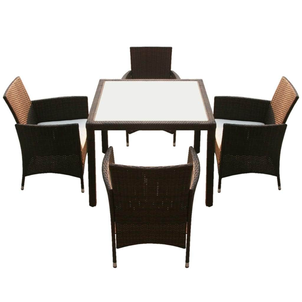 5 Piece Outdoor Dining Set with Cushions Poly Rattan Brown