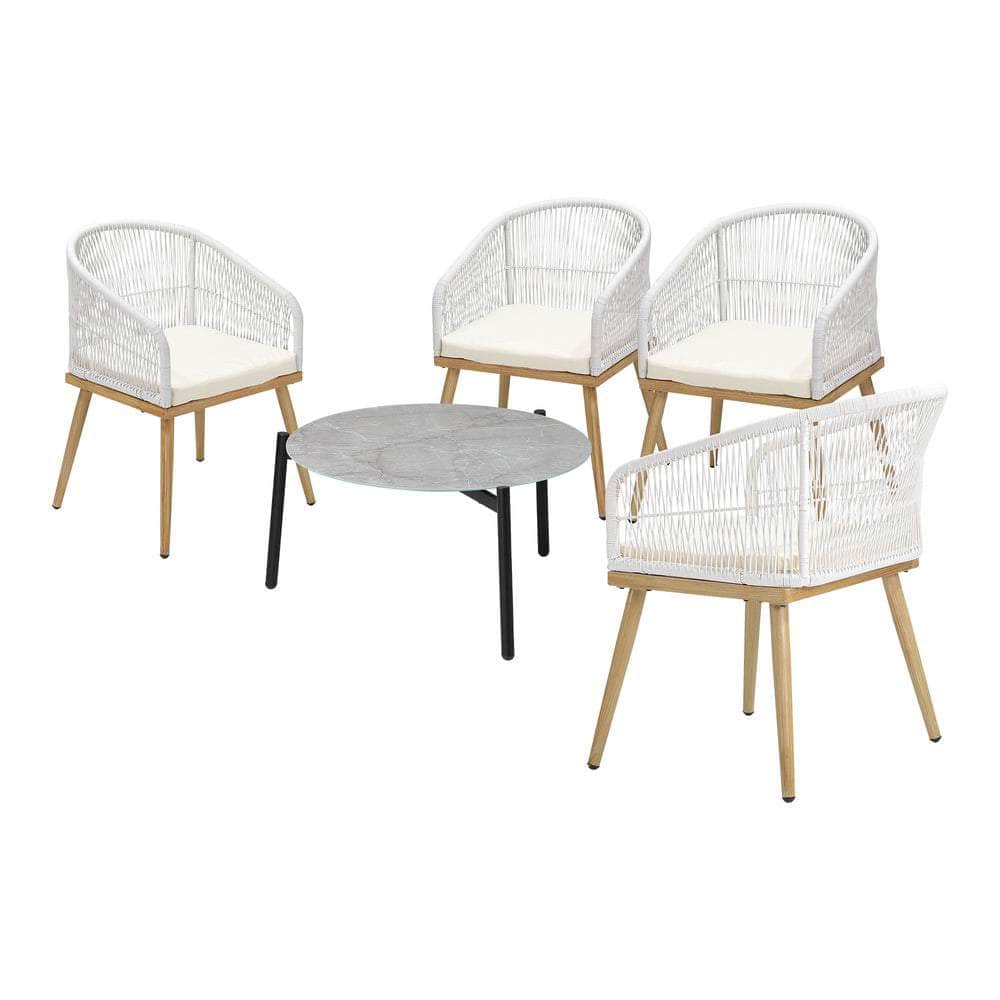 5 Piece Outdoor Patio Set 70cm Table Polyester Chair Rope