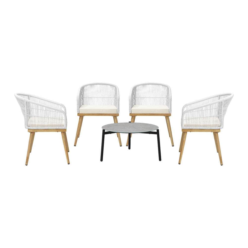 5 Piece Outdoor Patio Set 70cm Table Polyester Chair Rope