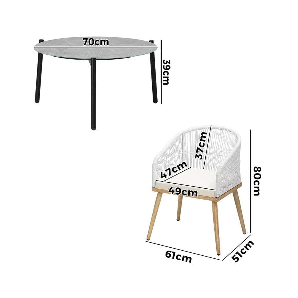 5 Piece Outdoor Patio Set 70cm Table Polyester Chair Rope